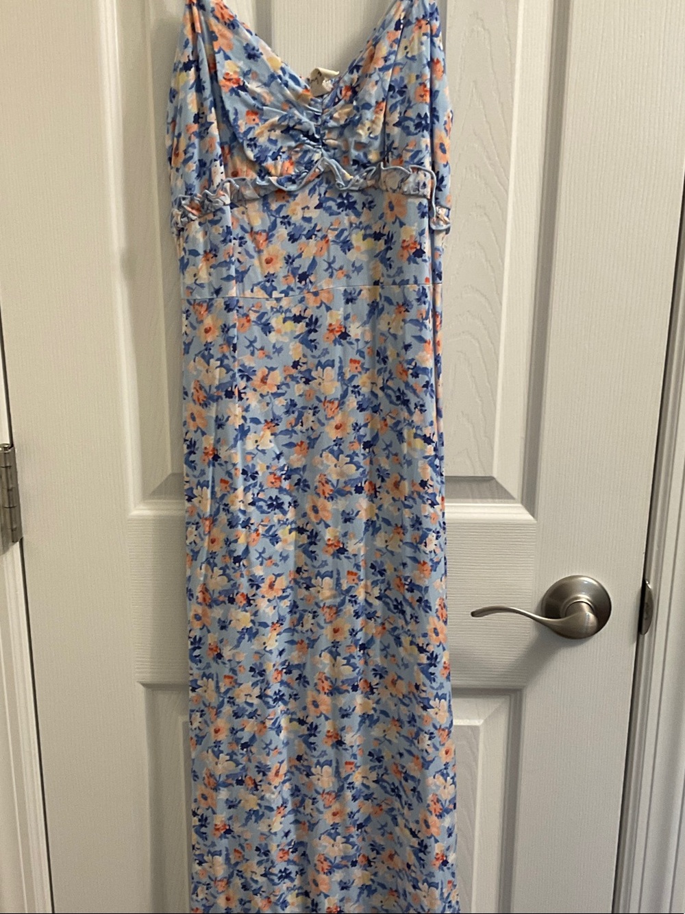 Kingston Light Blue Floral Maxi Dress with Peach and Navy Accents